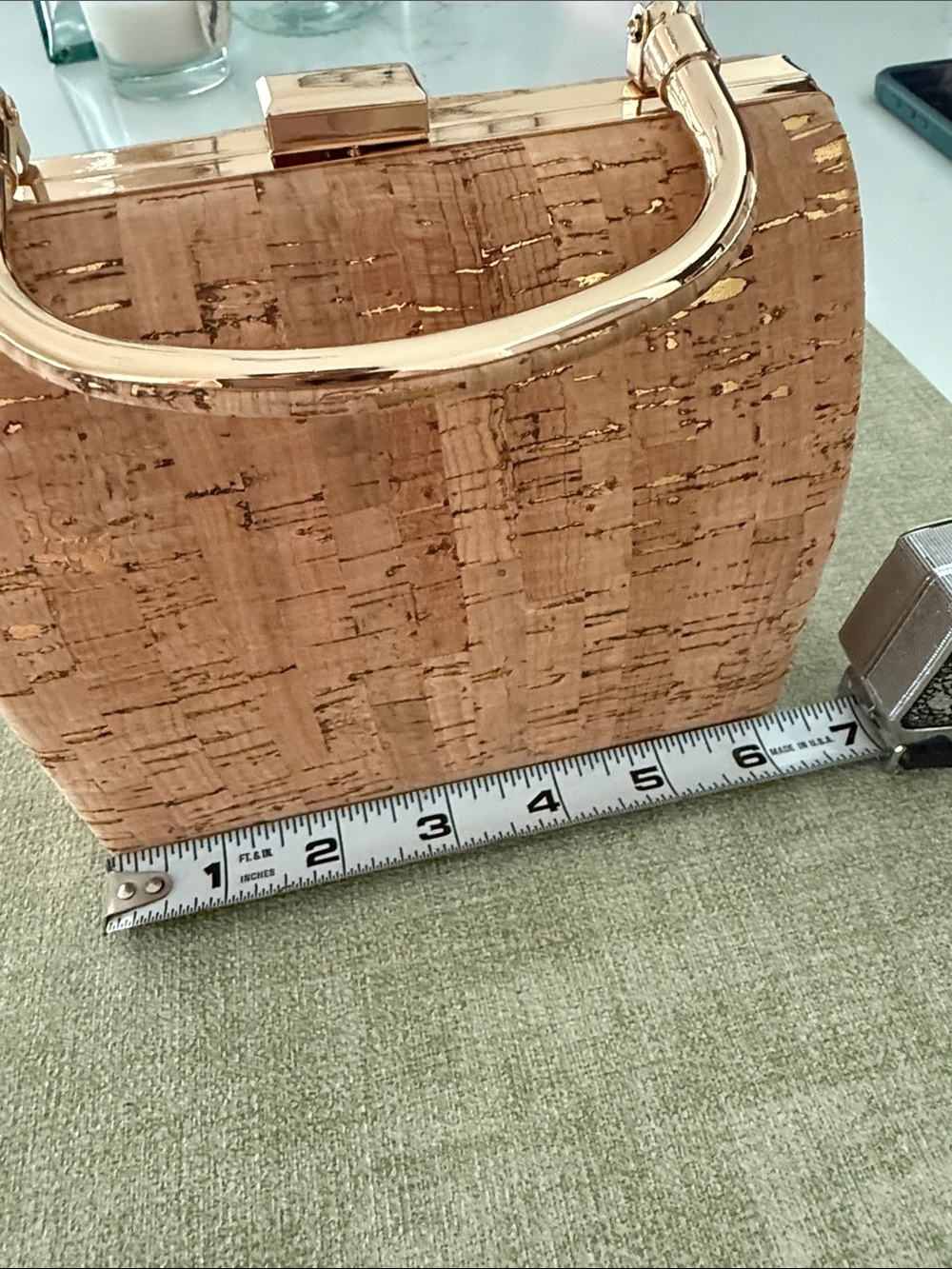 Natural Cork Hard Framed Mini Handbag with Gold Detail NEW - Picture 9 of 11